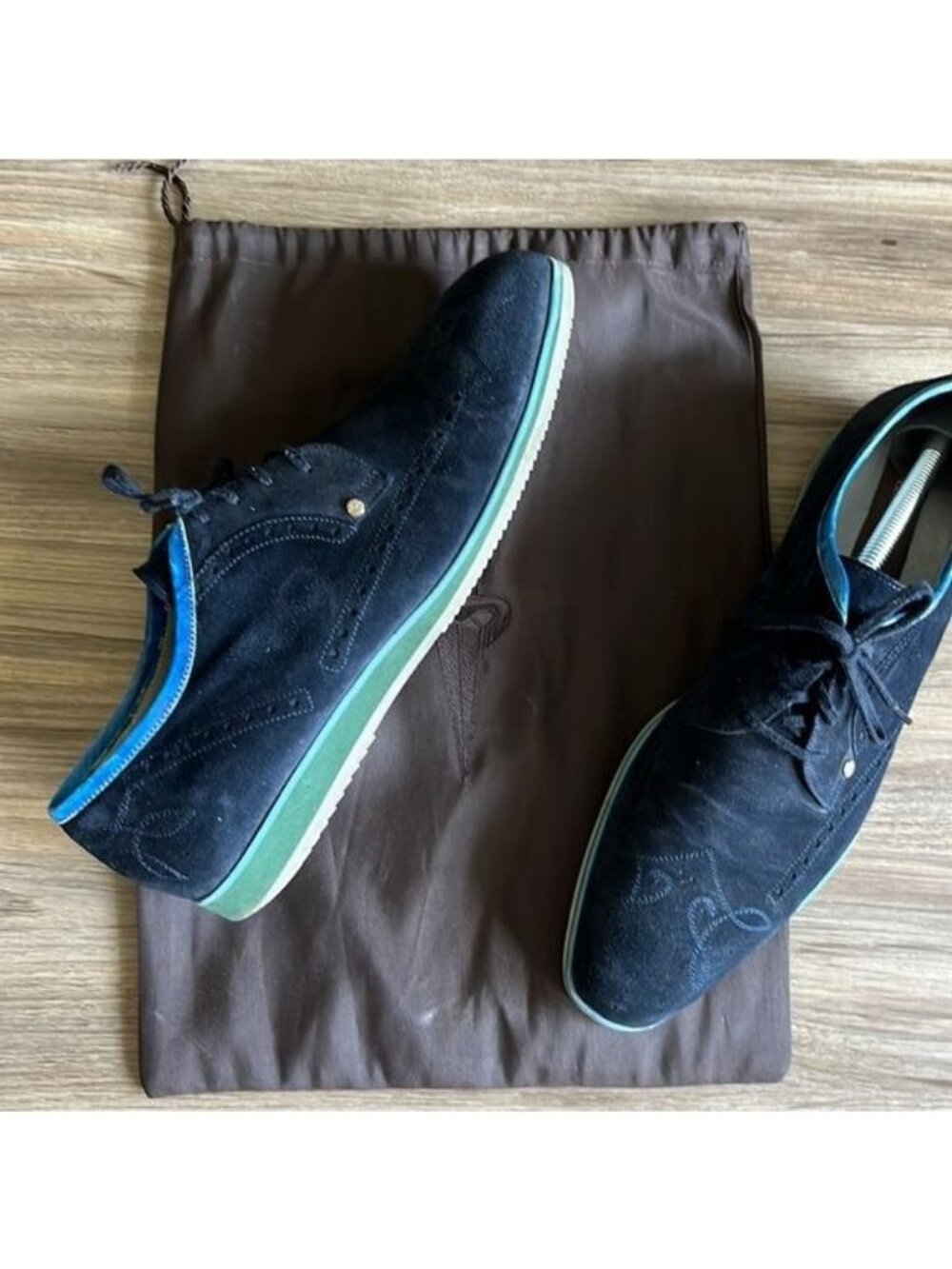 Cesare Paciotti Blue Suede Wing Tip Laced Up 8.5